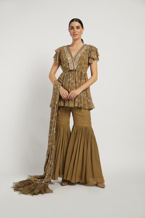 Gold Shimmer Georgette Dalia Kurta Set