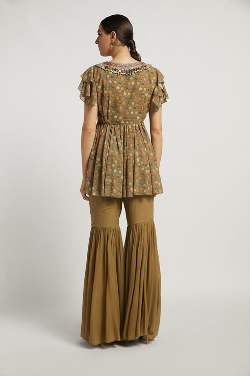 Gold Shimmer Georgette Dalia Kurta Set