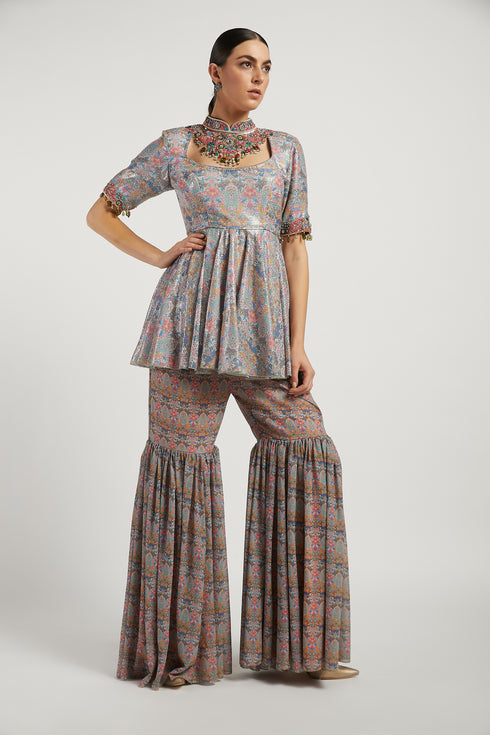 Aquamarine Printed Dalia Gharara Set