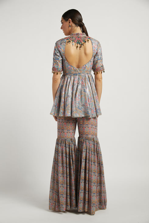 Aquamarine Printed Dalia Gharara Set