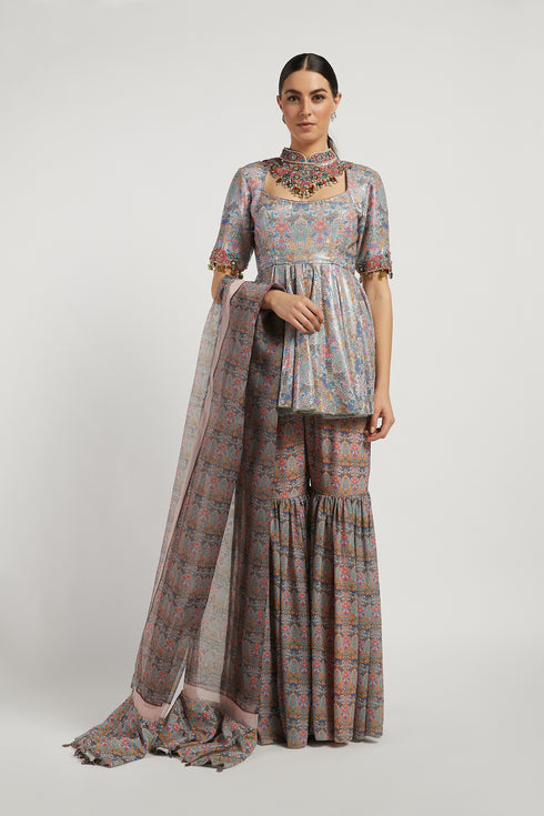 Aquamarine Printed Dalia Gharara Set