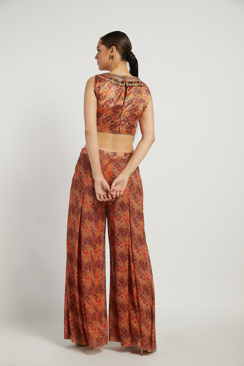 Coral Printed Dalia Palazzo Pant Set