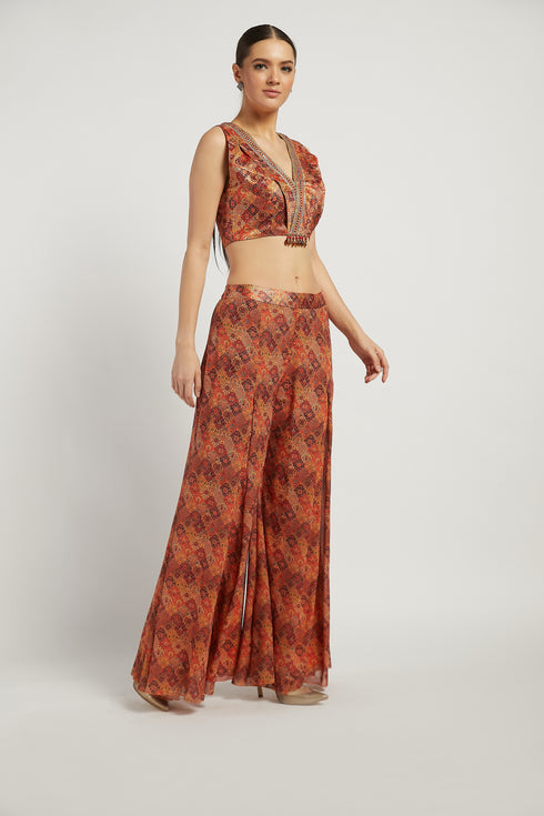 Coral Printed Dalia Palazzo Pant Set