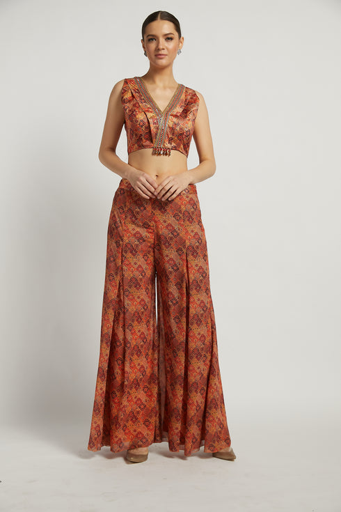 Coral Printed Dalia Palazzo Pant Set