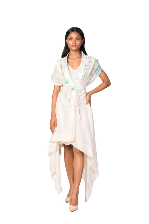 Multicolour wallpaper handpainted Wrap dress with inner