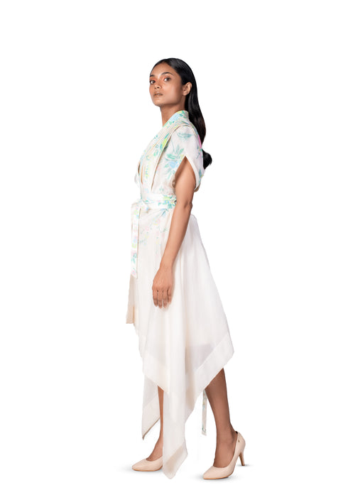 Multicolour wallpaper handpainted Wrap dress with inner