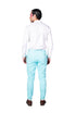 Handpainted Mandarin Collar White Shirt And Turquoise Pants With Multicolour Stripe Hem