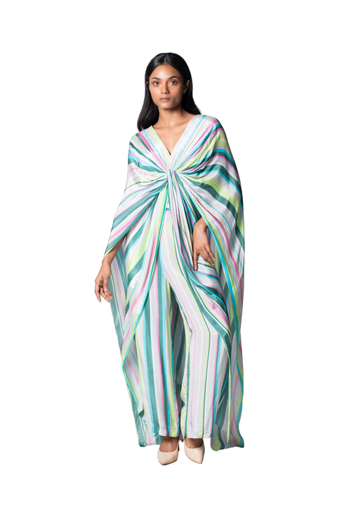 Multicolour Stripe Knotted Dress With Pants