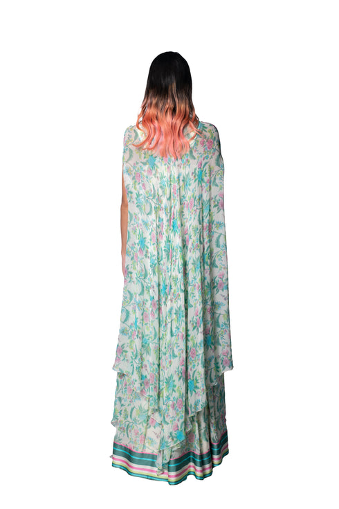 Multicolour Wallpaper Throw & Skirt With Stripe Bustier