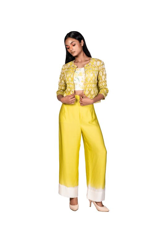 Emb Short jacket with Bustier and Pants