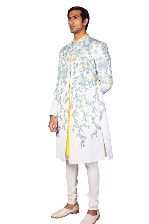 Multicolour floral Serwani with a kurta and churidar