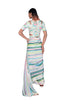 Multicolour wallpaper printed blouse and stripe Saree