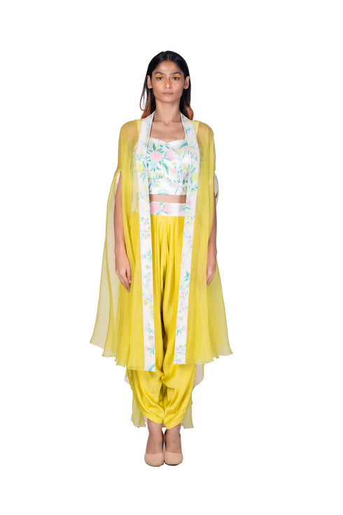 Dhoti Pants and Organza Throw with Bustier