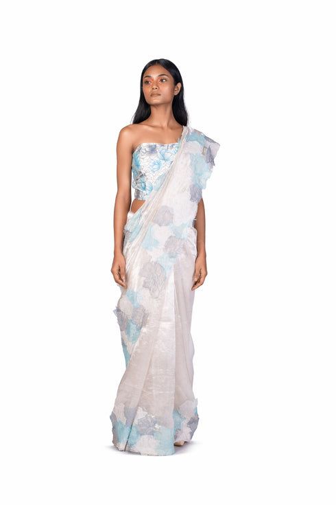 Flower Tissue Saree with Handpainted Corset