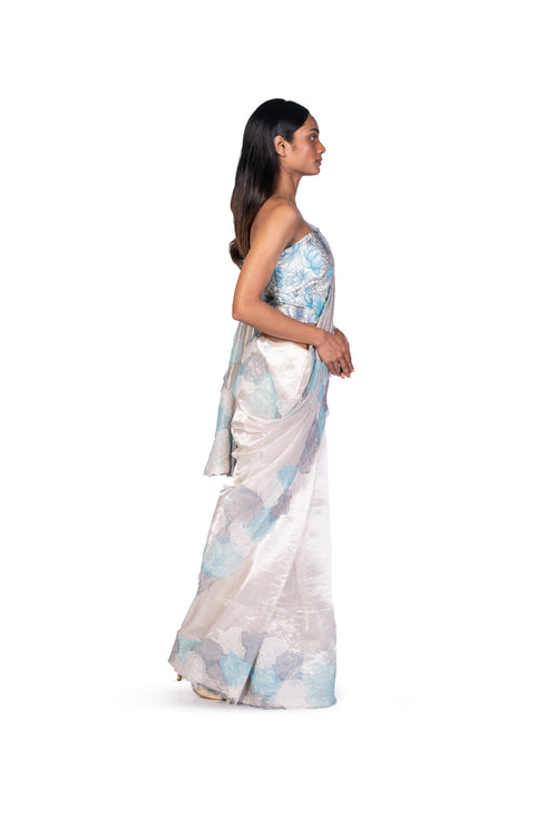 Flower Tissue Saree with Handpainted Corset