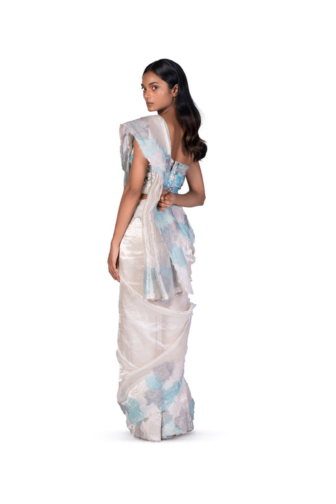 Flower Tissue Saree with Handpainted Corset