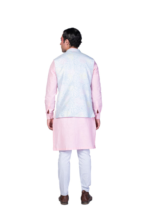Asymmetric Waistcoat, EMB Kurta and Churidar