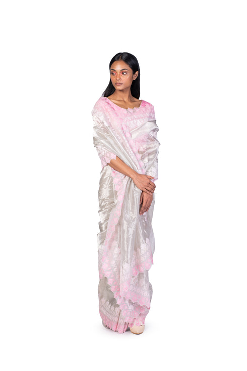 Pink Shaded Tissue Saree with EMB Blouse Piece