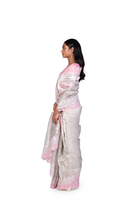 Pink Shaded Tissue Saree with EMB Blouse Piece