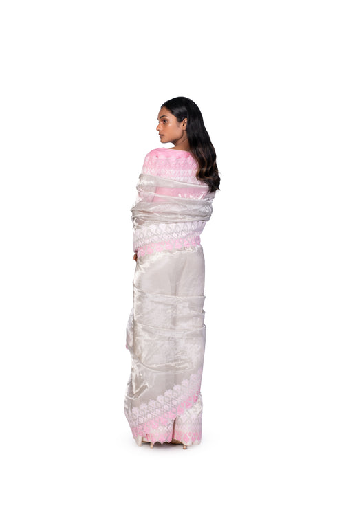 Pink Shaded Tissue Saree with EMB Blouse Piece
