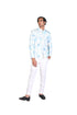 White and Blue wallpaper handpainted Shirt Bnadhgala and White Pants