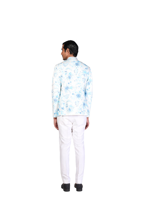 White and Blue wallpaper handpainted Shirt Bnadhgala and White Pants
