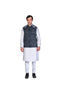 Midnight Blue Rose Handpainted Waistcoat, Grey Tie-Dye Edge Kurta and Churidar