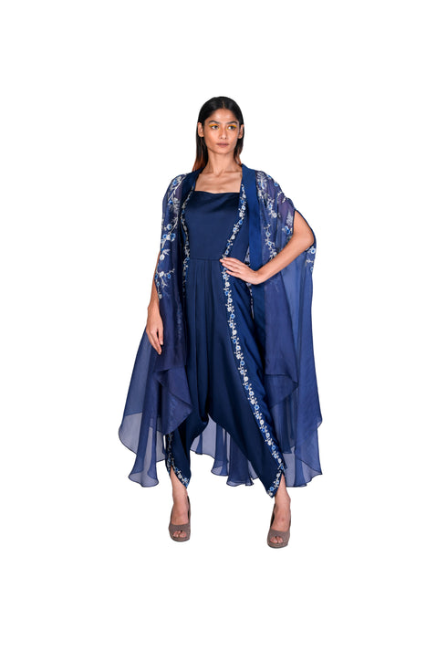 Navy wallpaper Dhoti Jumpsuit with EMB Throw