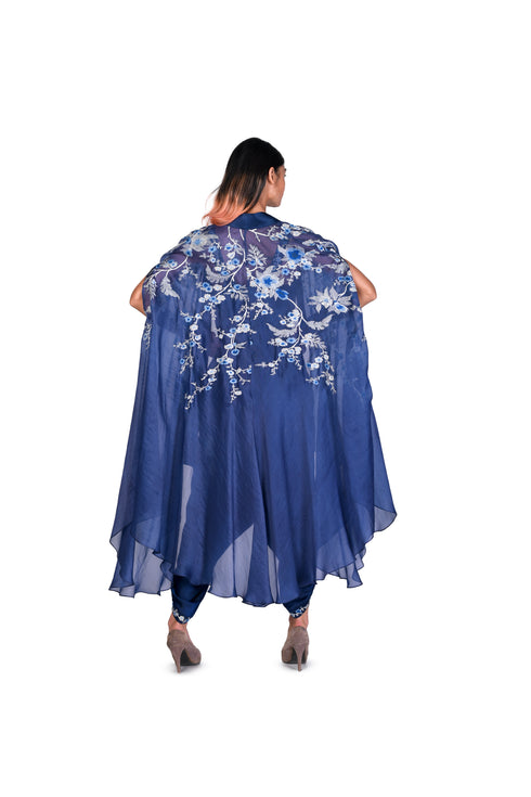 Navy wallpaper Dhoti Jumpsuit with EMB Throw