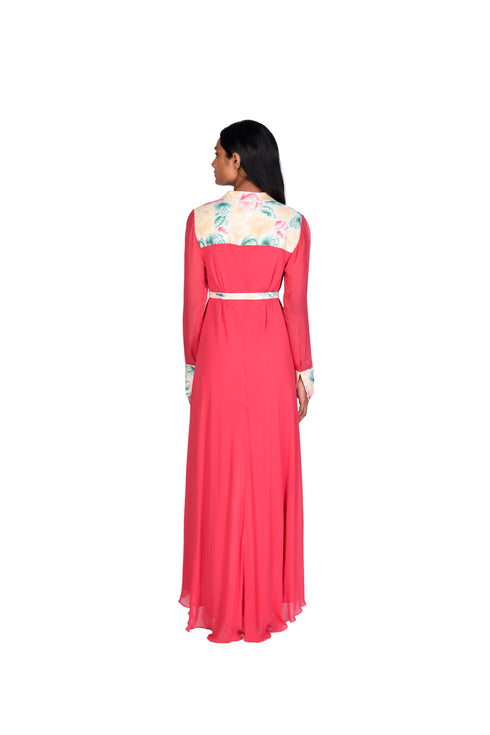 Coral Dahlia Handpainted Shirt Dress