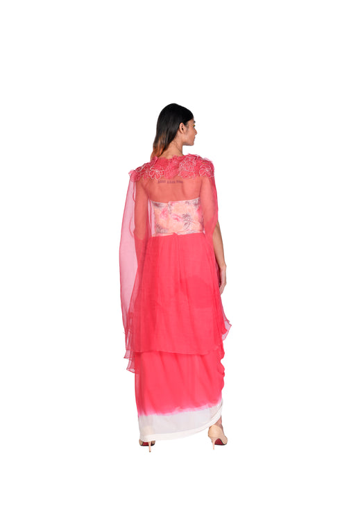 Coral corset and Tie-Dye with organza throw