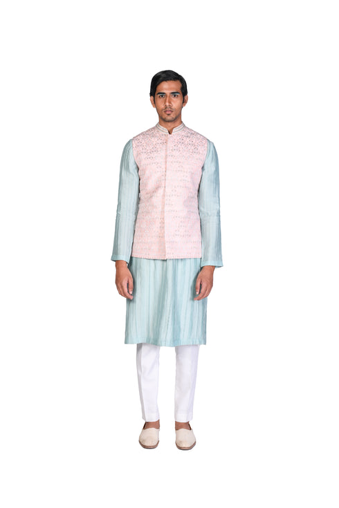 Light Pink Waistcoat with Mint Kurta and Churidar