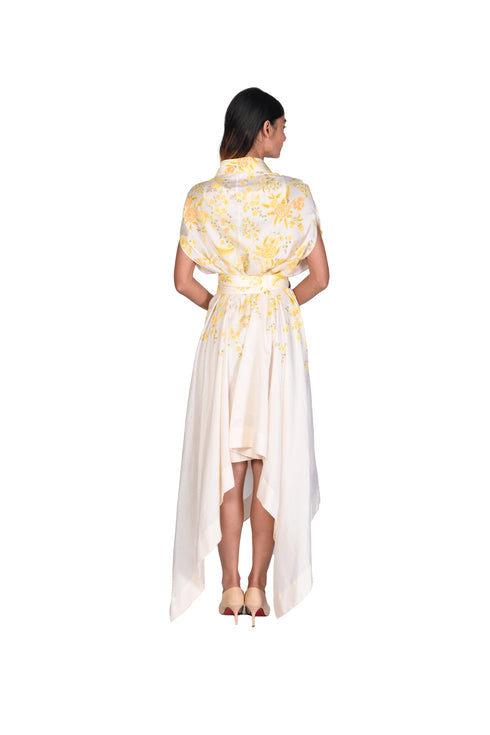 Yellow wallpaper handpainted Wrap Dress with Inner