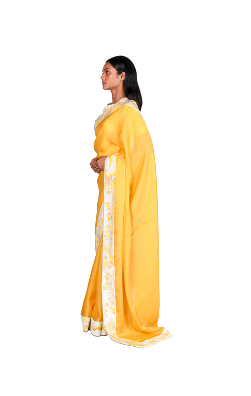 Handpainted saree with teardrop blouse