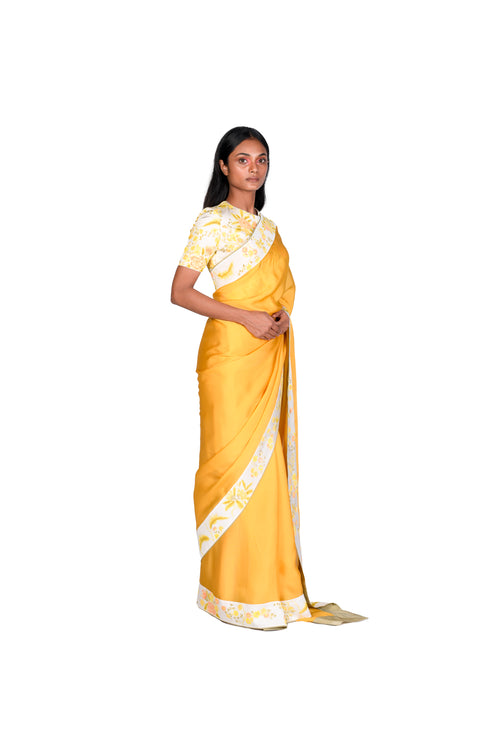 Handpainted saree with teardrop blouse