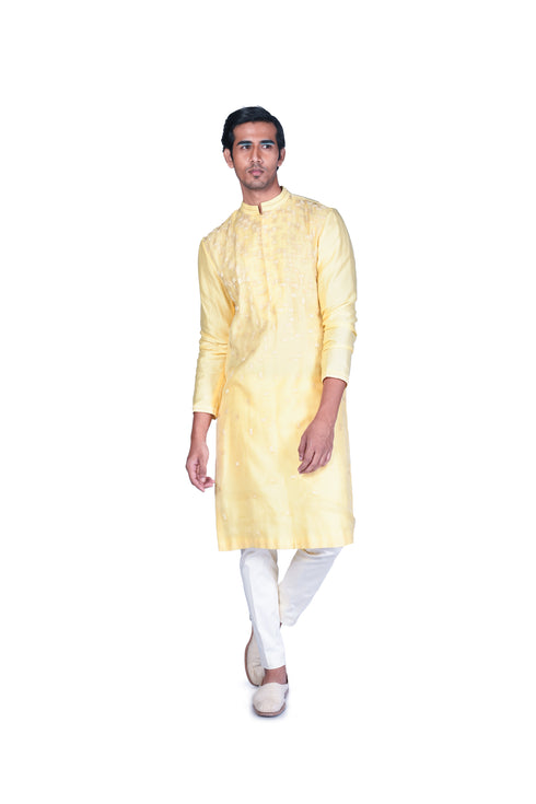 Yellow Lego EMB Silk Kurta with Churidar
