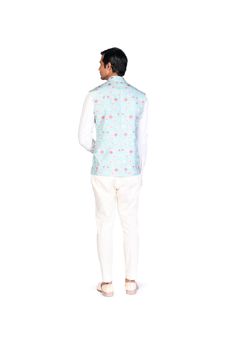 Rose EMB Wasitcoat with white shirt and slim pants