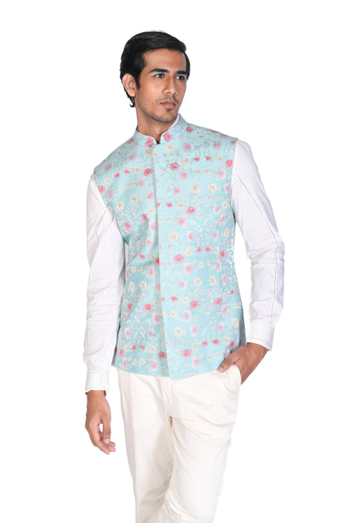 Rose EMB Wasitcoat with white shirt and slim pants