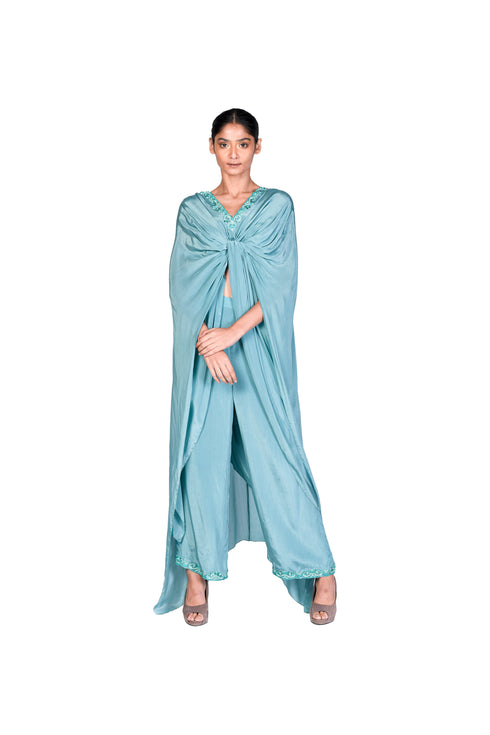 Mint/Red Zehra Edit EMB Knotted Dress with Pants