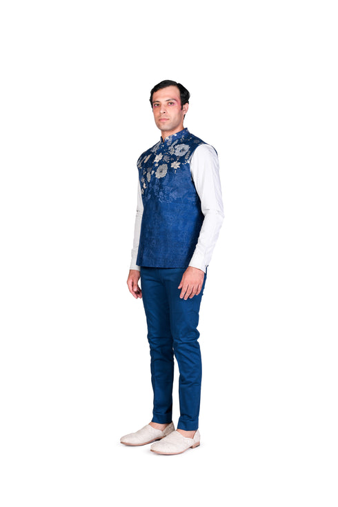 Navy Waistcoat with Light Blue Shirt and Navy Pants