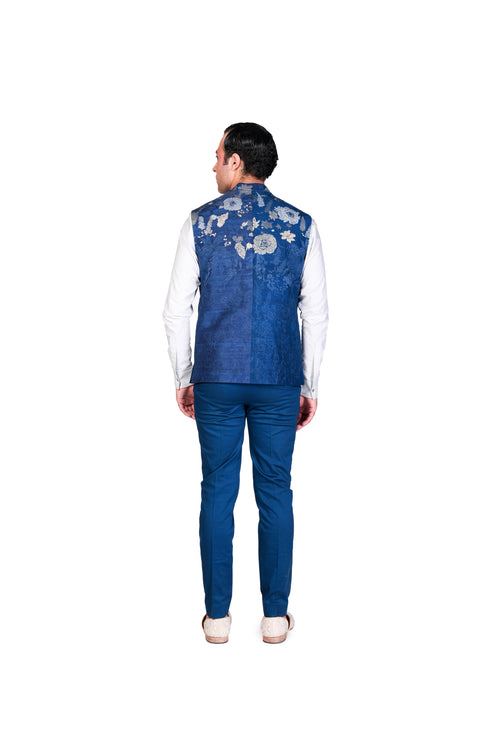 Navy Waistcoat with Light Blue Shirt and Navy Pants