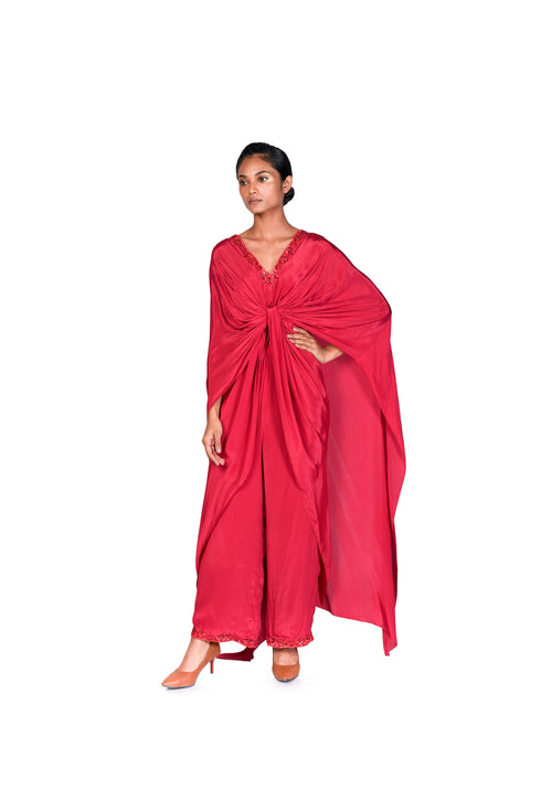 Mint/Red Zehra Edit EMB Knotted Dress with Pants