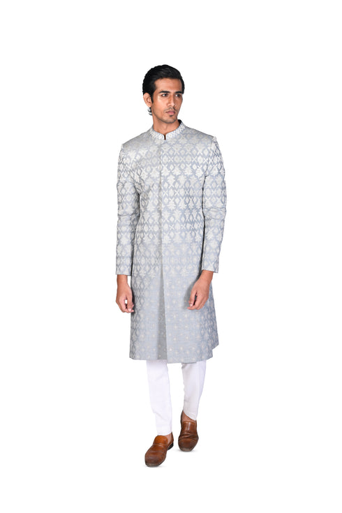 Grey shaded Sherwani wih Offwhite Pants
