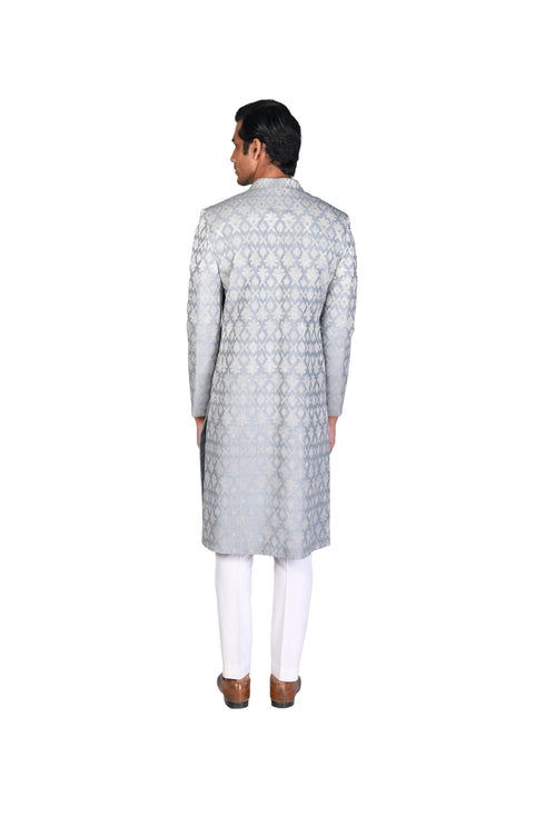 Grey shaded Sherwani wih Offwhite Pants