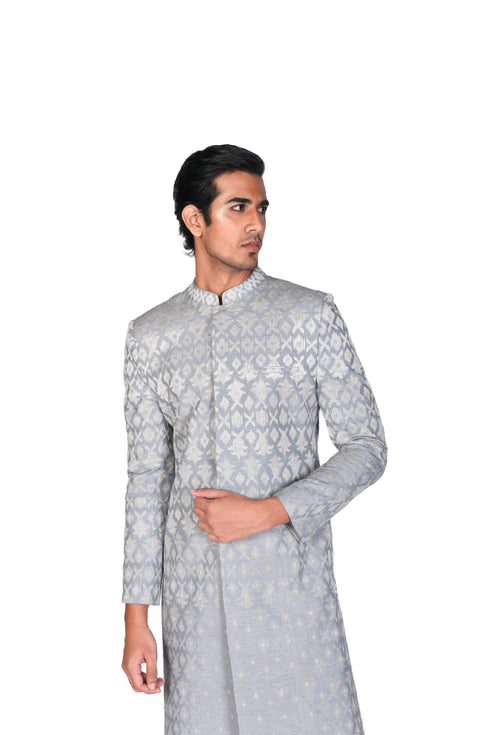 Grey shaded Sherwani wih Offwhite Pants