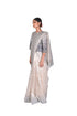 Grey shaded Silver Tissue Saree with EMB Blouse Piece and EMB Crop Jacket