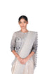 Grey shaded Silver Tissue Saree with EMB Blouse Piece and EMB Crop Jacket