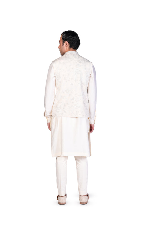 Off-White Faded wallpaper EMB Waistcoat, Kurta and Churidar