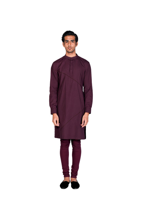 Red Wallpaper thread EMB Waistcoat with Wine Kurta and wine Churidar