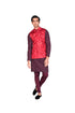 Red Wallpaper thread EMB Waistcoat with Wine Kurta and wine Churidar